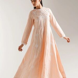 Ethnic Peach Embroidered Maxi Dress